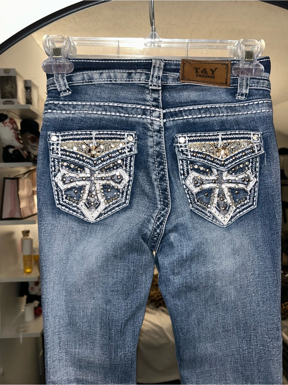 Y2k Rhinestone Cross Bootcut Flare Jeans